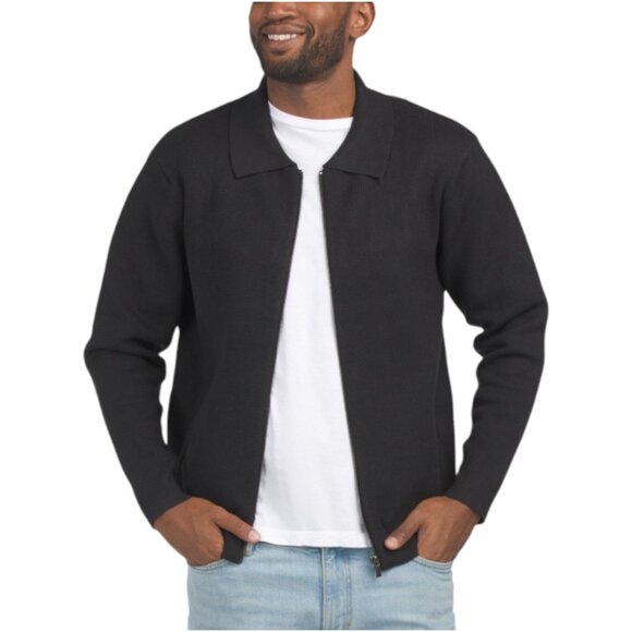 THOM AARON Textured Stitch Front Zip Sweater